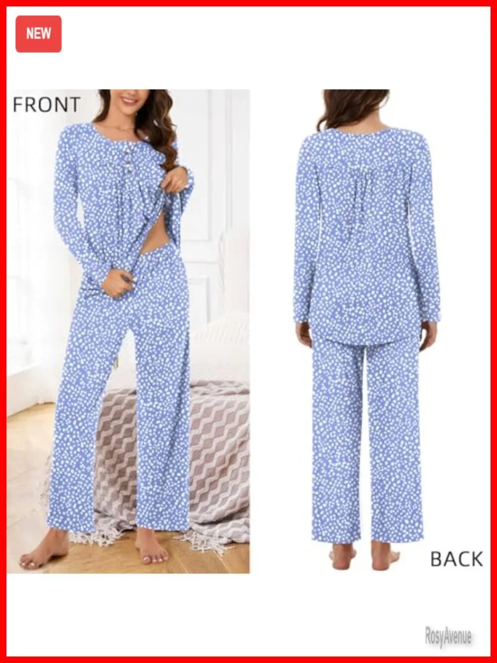 2 Piece Pajama Set Long Sleeve Top and Pant with Pockets Lounge Sleepwear